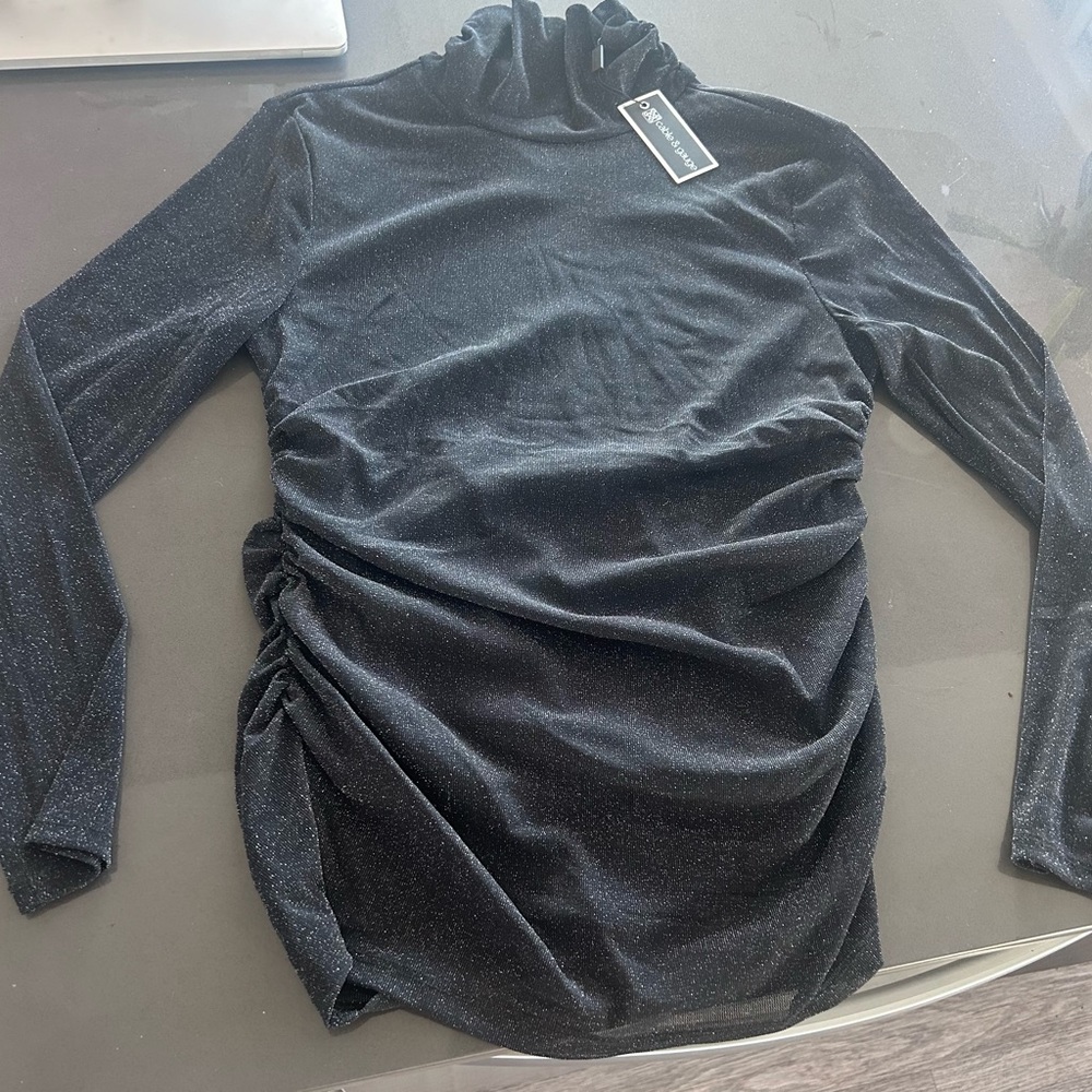Women's Cable and Gauge dressy, black, shimmer, long sleeve top shirt blouse Lg